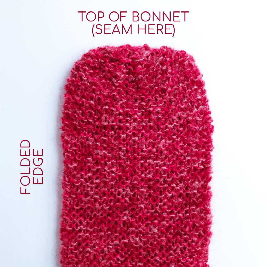 Chunky garter stitch mohair bonnet with long ties – free seamless knitting pattern for adults